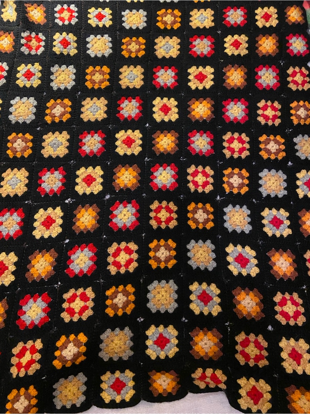 VTG Multicolor Crochet Granny Square Roseanne Afghan Quilt Wool Blanket Throw